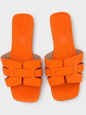 Women's Orange Faux Leather Slide Sandals Size 9